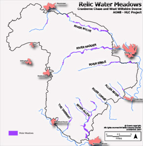 Map of Relic Watermeadows in the AONB